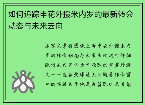 如何追踪申花外援米内罗的最新转会动态与未来去向
