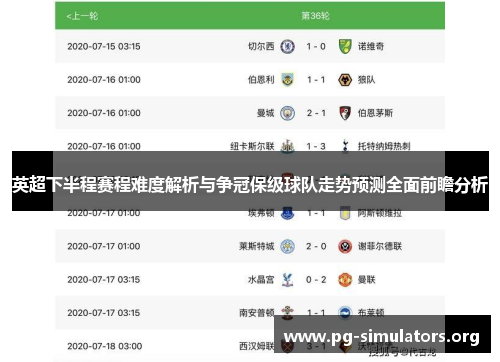 英超下半程赛程难度解析与争冠保级球队走势预测全面前瞻分析 英超下半程赛程难度解析与争冠保级球队走势预测全面前瞻分析